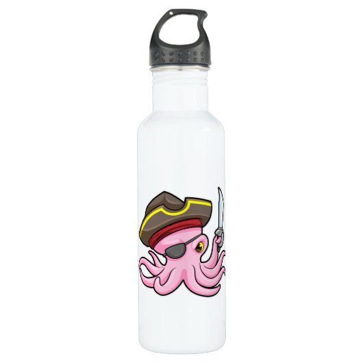 Octopus als Piraat met Saber & Eye patch Waterfles (Voorkant)