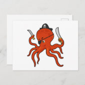 Octopus als piraat met zwaard en mes briefkaart (Voorkant / Achterkant)