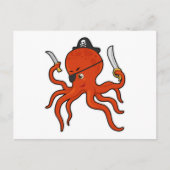 Octopus als piraat met zwaard en mes briefkaart (Voorkant)
