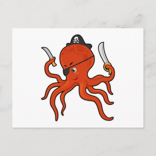 Octopus als piraat met zwaard en mes briefkaart (Voorkant)