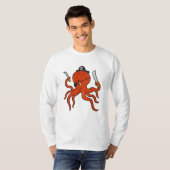 Octopus als piraat met zwaard en mes t-shirt (Voorkant volledig)