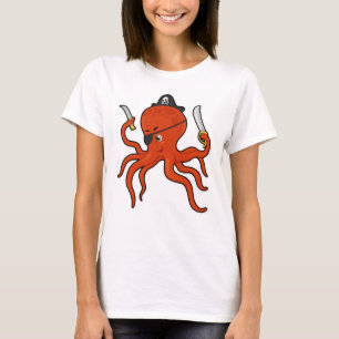 Octopus als piraat met zwaard en mes t-shirt