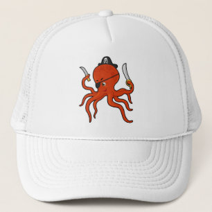 Octopus als piraat met zwaard en mes trucker pet