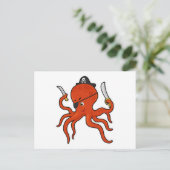 Octopus als Piraat met Zwaard & Mes Briefkaart (Staand voorkant)