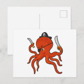 Octopus als Piraat met Zwaard & Mes Briefkaart (Voorkant / Achterkant)