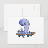 Octopus als schaatser met skateboard briefkaart (Voorkant / Achterkant)