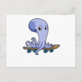 Octopus als schaatser met skateboard briefkaart (Voorkant)