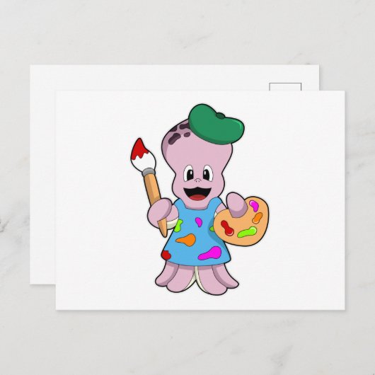 Octopus als Schilder met de borstel van de Verf Briefkaart (Voorkant / Achterkant)