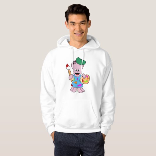 Octopus als Schilder met de borstel van de Verf Hoodie (Voorkant volledig)