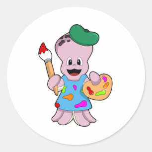 Octopus als Schilder met de borstel van de Verf Ronde Sticker