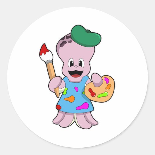 Octopus als Schilder met de borstel van de Verf Ronde Sticker (Voorkant)