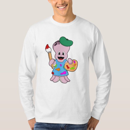 Octopus als Schilder met de borstel van de Verf T-shirt (Voorkant)