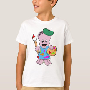 Octopus als Schilder met de borstel van de Verf T-shirt