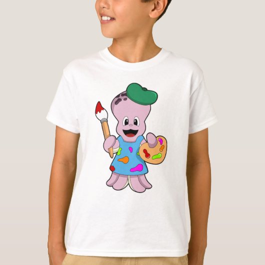 Octopus als Schilder met de borstel van de Verf T-shirt (Voorkant)