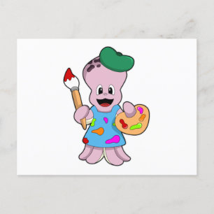 Octopus als Schilder met Schilderkwast Briefkaart