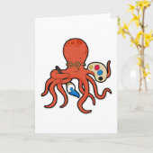 Octopus als schilder met verf en kwast kaart (Gele Bloem)