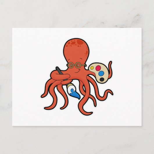 Octopus als schilder met verf en penseel briefkaart (Voorkant)