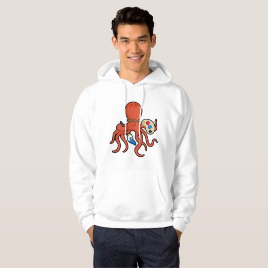 Octopus als schilder met verf en penseel hoodie (Voorkant volledig)