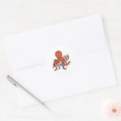 Octopus als schilder met verf en penseel ronde sticker (Envelop)