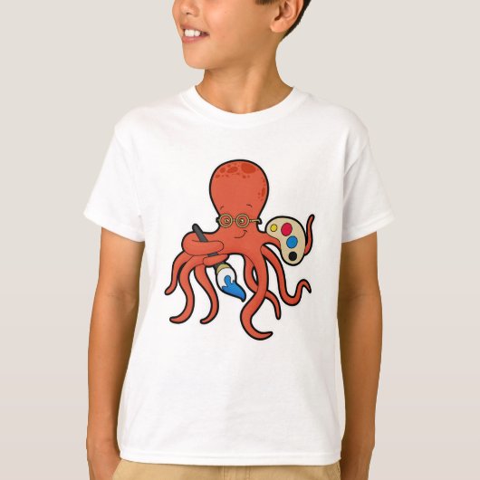 Octopus als schilder met verf en penseel t-shirt (Voorkant)
