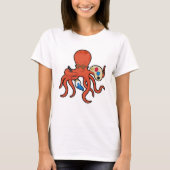 Octopus als schilder met verf en penseel t-shirt (Voorkant)