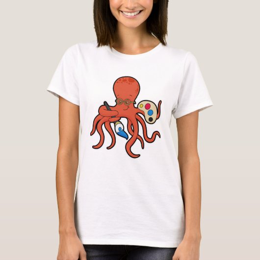 Octopus als schilder met verf en penseel t-shirt (Voorkant)