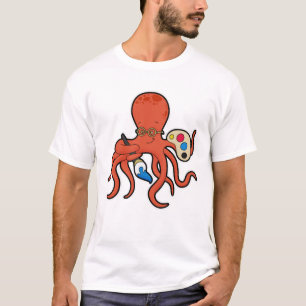 Octopus als schilder met verf en penseel t-shirt