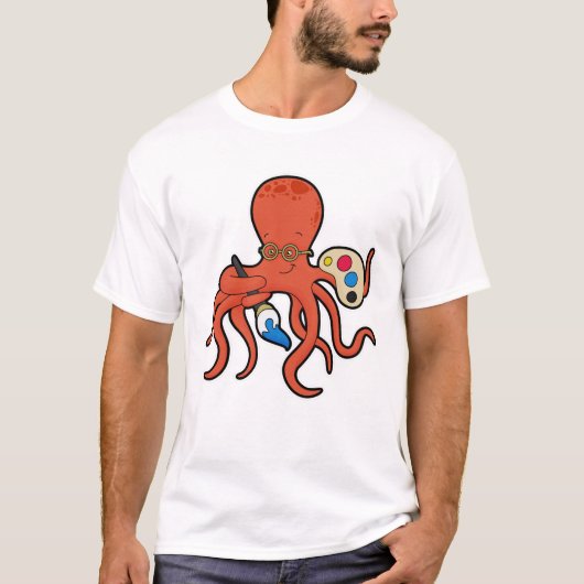 Octopus als schilder met verf en penseel t-shirt (Voorkant)