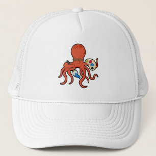 Octopus als schilder met verf en penseel trucker pet