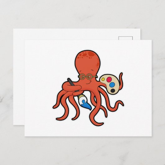 Octopus als Schilder met Verf & Kwast Briefkaart (Voorkant / Achterkant)