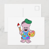 Octopus als Schilder met verfkwast Briefkaart (Voorkant / Achterkant)