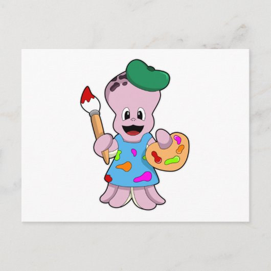 Octopus als Schilder met verfkwast Briefkaart (Voorkant)