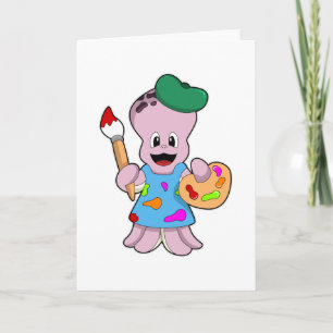 Octopus als schilder met verfkwast kaart