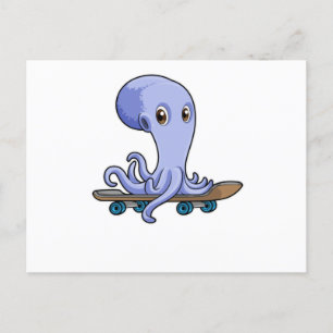 Octopus als Skater met Skateboard Briefkaart