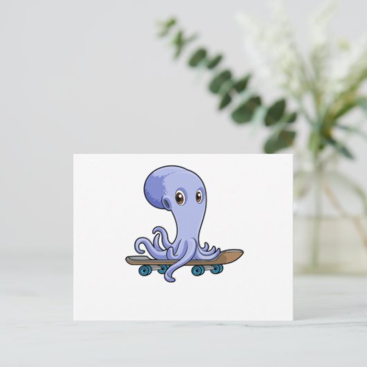 Octopus als Skater met Skateboard Briefkaart (Staand voorkant)