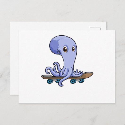 Octopus als Skater met Skateboard Briefkaart (Voorkant / Achterkant)