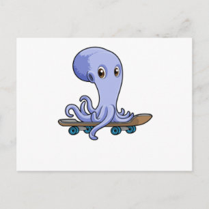 Octopus als Skater met Skateboard Briefkaart