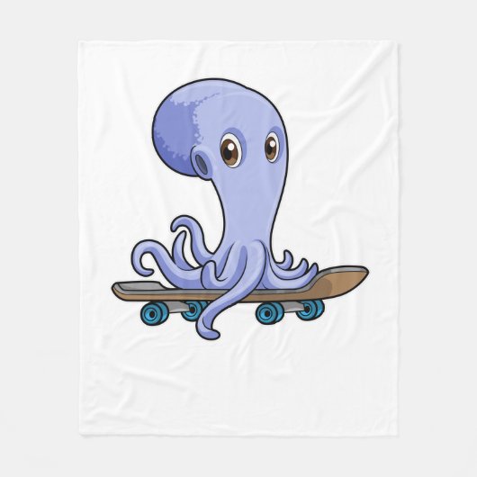 Octopus als Skater met Skateboard Fleece Deken (Voorkant)