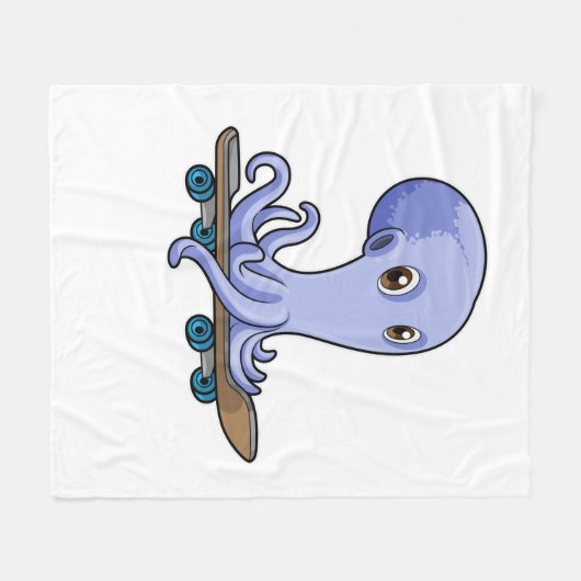Octopus als Skater met Skateboard Fleece Deken (Voorkant (Horizontaal))