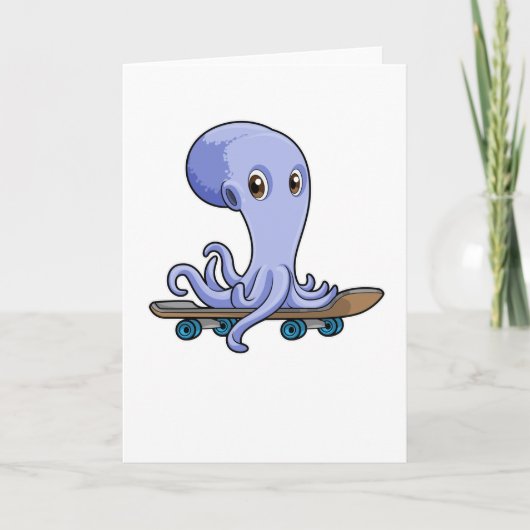 Octopus als Skater met Skateboard Kaart (Voorkant)