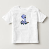 Octopus als Skater met Skateboard Kinder Shirts (Voorkant)