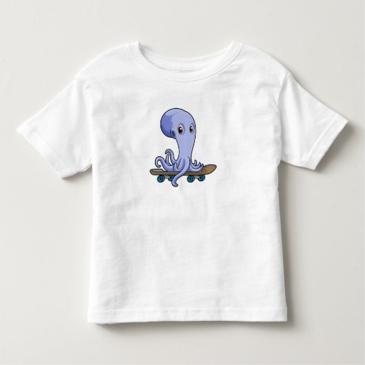 Octopus als Skater met Skateboard Kinder Shirts (Voorkant)