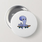 Octopus als Skater met Skateboard Ronde Button 7,6 Cm (Voorkant /achterkant)