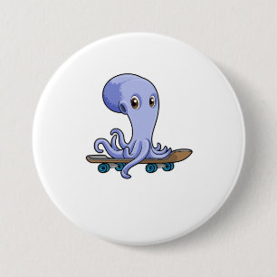 Octopus als Skater met Skateboard Ronde Button 7,6 Cm