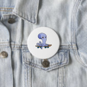 Octopus als Skater met Skateboard Ronde Button 7,6 Cm (In situ)