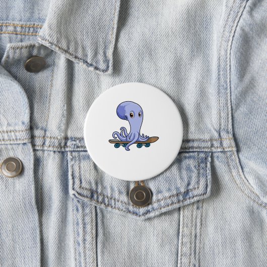 Octopus als Skater met Skateboard Ronde Button 7,6 Cm (In situ)
