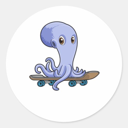 Octopus als Skater met Skateboard Ronde Sticker (Voorkant)