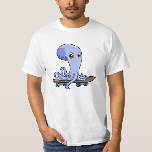Octopus als Skater met Skateboard T-shirt (Voorkant)