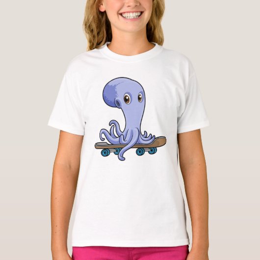Octopus als Skater met Skateboard T-shirt (Voorkant)
