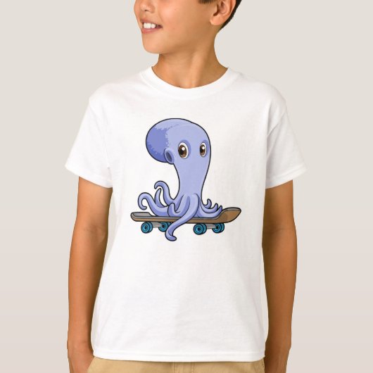 Octopus als Skater met Skateboard T-shirt (Voorkant)